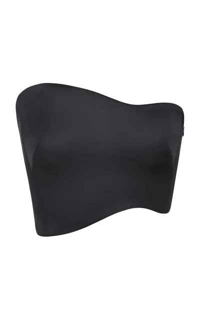 Anna October Oriane Asymmetric Satin Strapless Top In Black