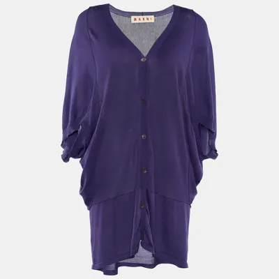 Pre-owned Marni Purple Cotton Knit Button Front Top L