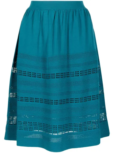 Paule Ka Perforated-detail Flared Skirt In Blue