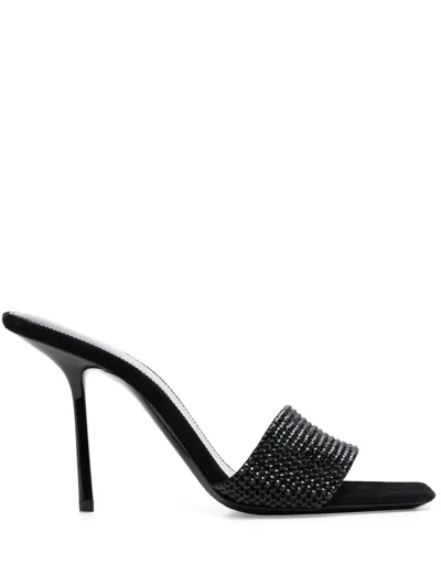 Saint Laurent Gem-embellished Square-toe 95mm Mules In Nero & Jet