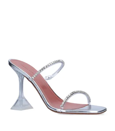 Amina Muaddi Gilda Crystal-embellished Leather Heeled Mules In Silver