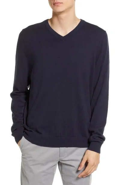 Nordstrom Shop Cotton & Cashmere V-neck Sweater In Navy Night