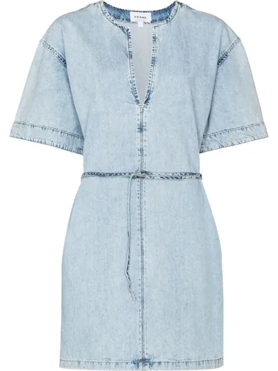 Frame Kaftan Denim Minidress In Blue