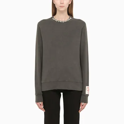 Golden Goose Grey Crew Neck Sweater With Rhinestones In Black