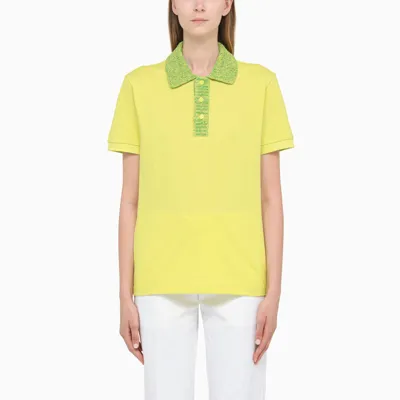 Bottega Veneta Polo With Knitted Collar In Kiwi