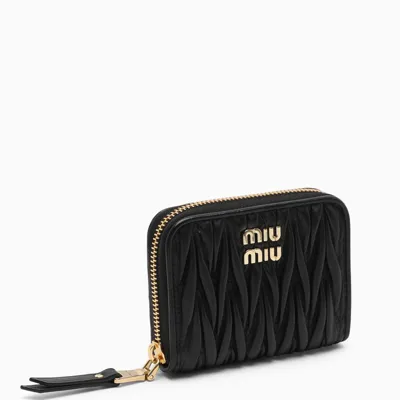 Miu Miu Black Matelassé Leather Zip Around Wallet