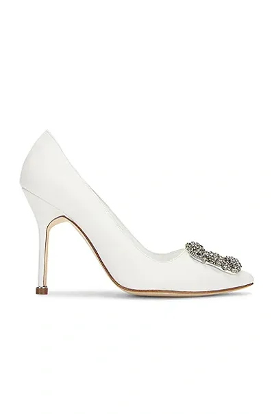 Manolo Blahnik Leather Hangisi 105 Heel In White