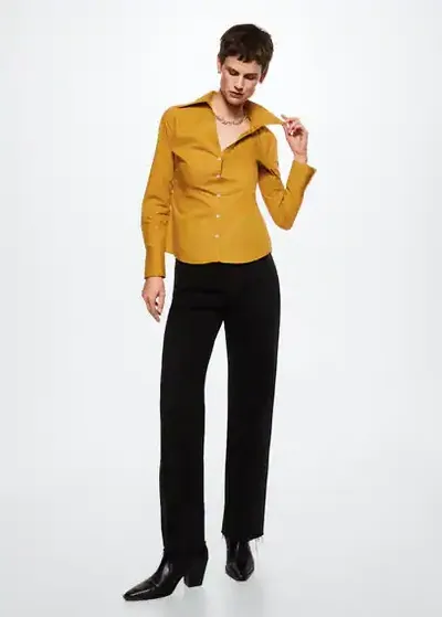 Mango Essential Cotton-blend Shirt Mustard