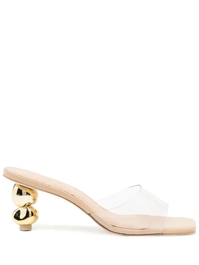 Cult Gaia Gigi Metallic Sphere-heel Vinyl Sandals In Beige