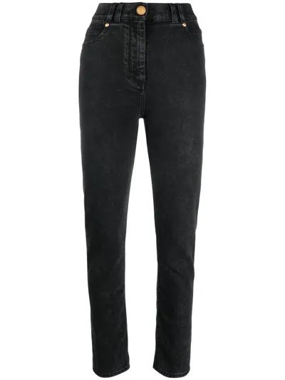 Balmain Logo-plaque Denim Jeans In Black