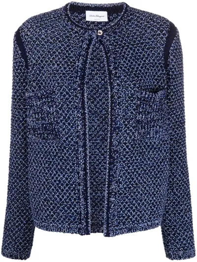 Ferragamo Round-neck Tweed Jacket In Blau