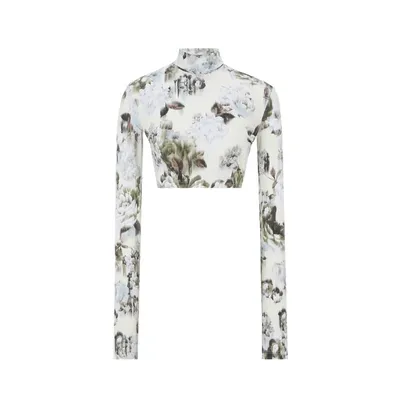 Off-white Crop Top À Imprimé Floral