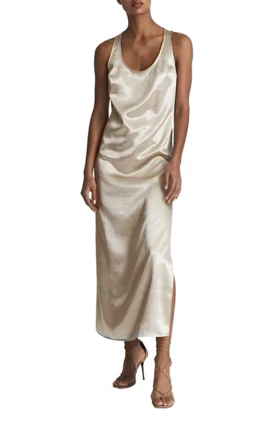 Reiss Lottie Twist Back Satin Maxi Dress In Silver