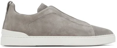 Zegna Triple Stitch Low-top Sneakers In Grey Melange