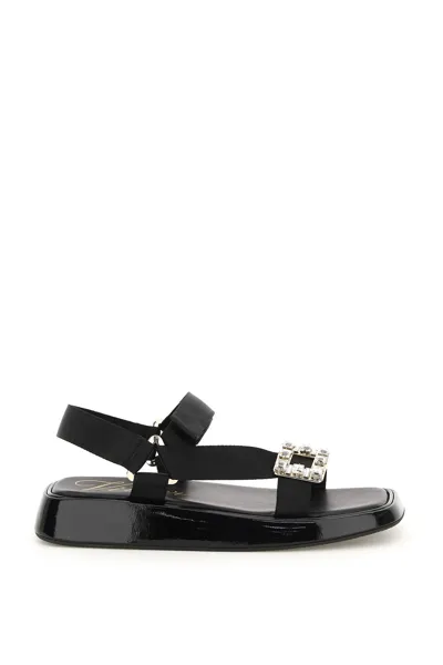 Roger Vivier Trekky Slide Crystal-embellished Canvas Sandals In Black