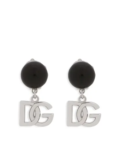 Dolce & Gabbana Dg Logo Clip-on Earrings In Black