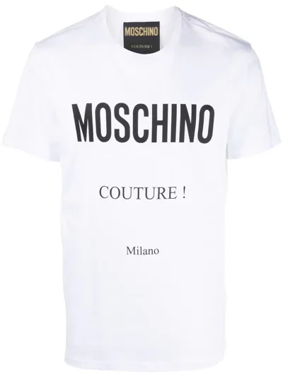 Moschino Logo-print Organic Cotton T-shirt In White,black