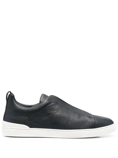 Z Zegna Slip-on Leather Sneakers In Black