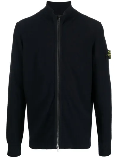 Stone Island Compass-patch Zip Jumper In Black