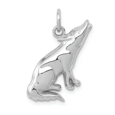 Pre-owned Accessories & Jewelry 14k Weiss Gold Poliert Gegossen Offener Rücken Wolf Charm Anhänger