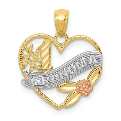 Pre-owned Accessories & Jewelry 14k Zweifarbig Poliert Dc 1 " Grandma " Herz Blume Anhänger