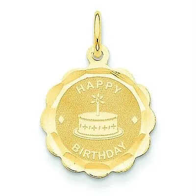 Pre-owned Accessories & Jewelry 14k Gelbgold Poliert Facettiert Happy Birthday Amulett