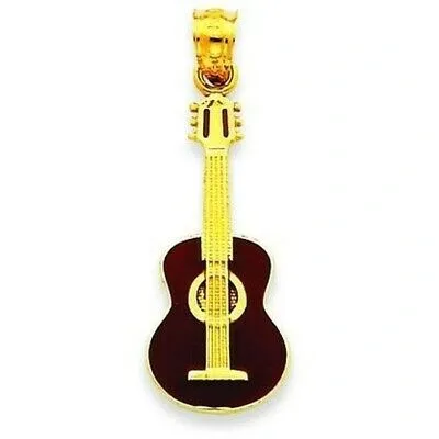 Pre-owned Accessories & Jewelry 14k Gelbgold Poliert Emaillierte Gitarre Mode Charm Anhänger Für Halskette