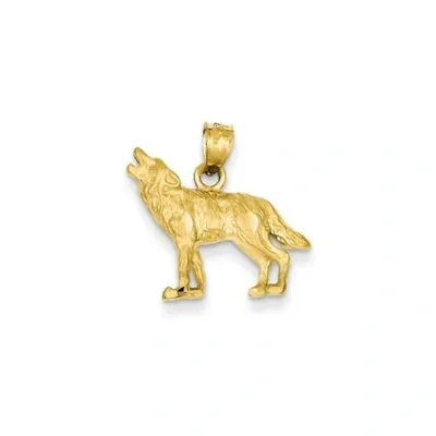 Pre-owned Accessories & Jewelry 14k Gelbgold Diamantschliff Satin Gegossen Opne Hinten Wolf Charm Anhänger