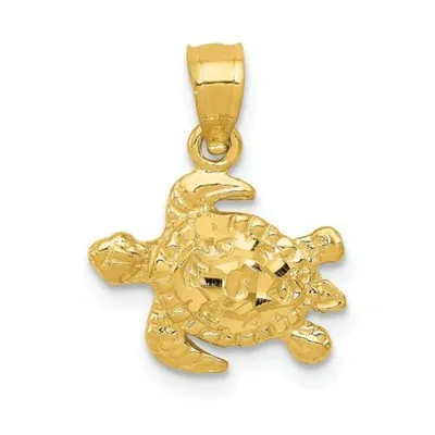 Pre-owned Accessories & Jewelry 14k Gelbgold Diamantschliff Offener Rücken Meeresschildkröte Charm Anhänger