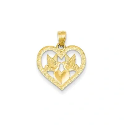 Pre-owned Accessories & Jewelry 14k Gelbgold Poliert Zwei Tauben Herzen Texturiert Liebe Herz Charm Anhänger