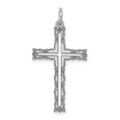 Pre-owned Accessories & Jewelry 14k Weiss Gold Politur Laser Schnitt Aus Border Design Kreuz Religiös Anhänger