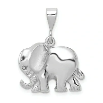 Pre-owned Accessories & Jewelry 14k Weiss Gold Poliert Gegossen Offener Rücken Satin Solid Elefant Charm Anhänger