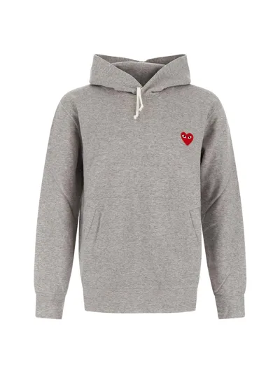 Comme Des Garçons Play Heart Embroidered Hoodie In Grey