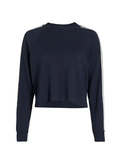 Splits59 Cropped Warm Up Fleece Sweatshirt In Indigo Vintage White