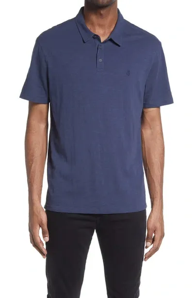 John Varvatos Victor Solid Slub Cotton Polo In Oiled Blue