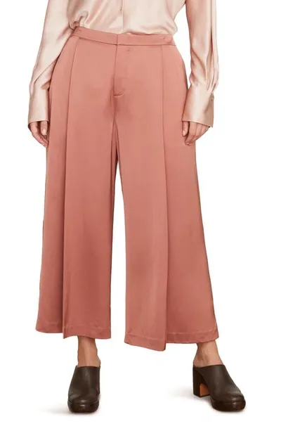 Vince Satin Pleated-front Wide-leg Crop Pants In Tulip Root