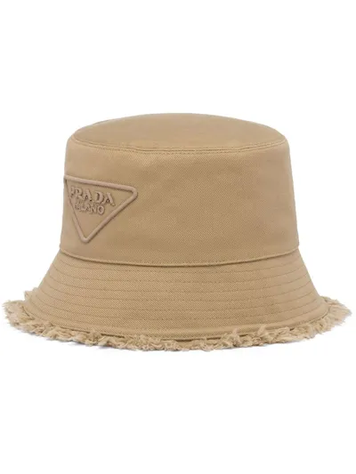 Prada Fringe Triangle Logo Bucket Hat In F0002 Nero