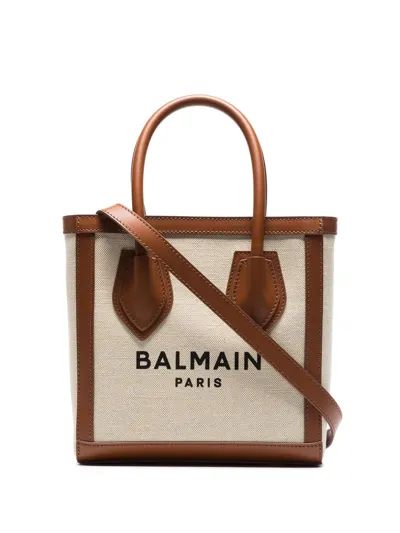 Balmain Neutral B-army 24 Canvas Shopper Tote In Neutrals