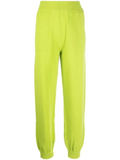 Msgm Embroidered-logo Knitted Trousers In Grün