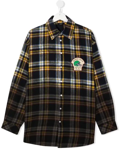 N°21 Teen Logo-patch Plaid Shirt In Blau