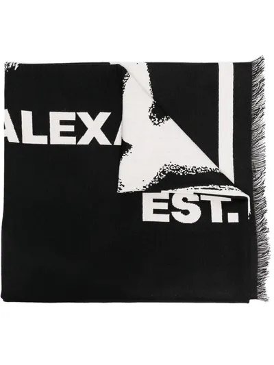 Alexander Mcqueen Graffiti Logo Oversized Scarf In Black