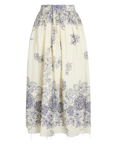 Alexis Sunisa Floral Linen Midi Skirt In Blue-med