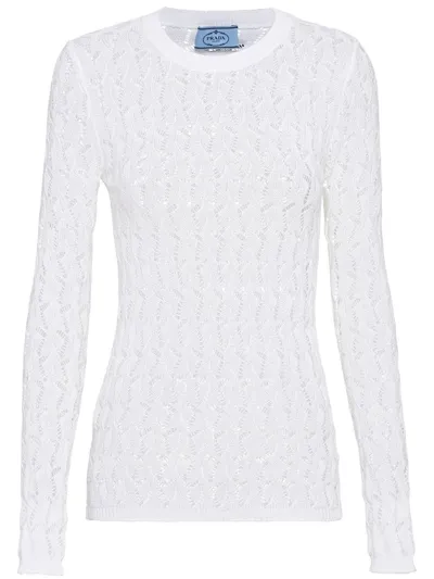 Prada Cotton Crew-neck Sweater In Weiss