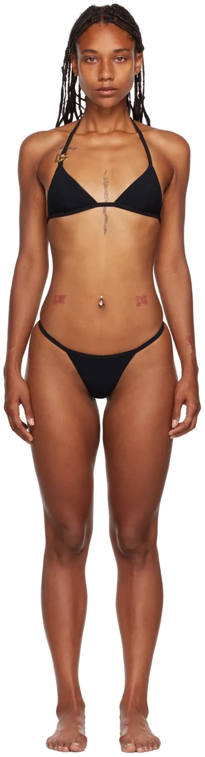 Dolce & Gabbana Embellished Halterneck Triangle Bikini In Nero