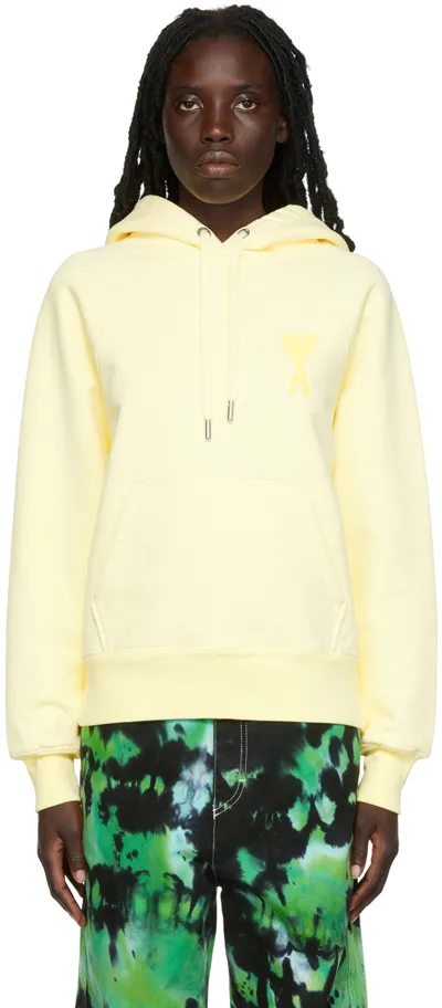 Ami Alexandre Mattiussi Yellow Ami De Cœur Hoodie In 703 Pale Yellow