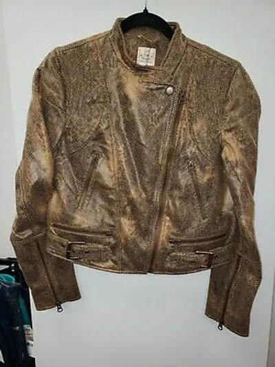 Pre-owned Free People Neu Geprägt Kunst Vegan-leather Moto Jacke Xs