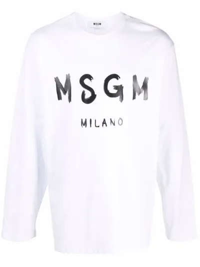 Msgm Logo Sweatshirt In Bianco