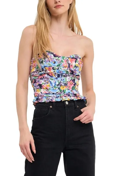 Endless Rose Floral Ruched Strapless Top In Multi