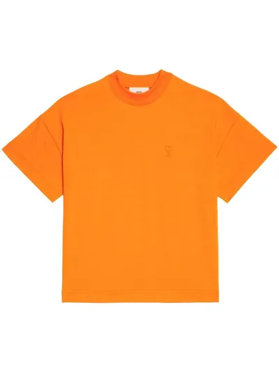 Ami Alexandre Mattiussi Ami De Coeurorganic Cotton T-shirt In Orange