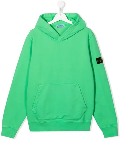 Stone Island Junior Teen Compass-patch Hoodie In Green